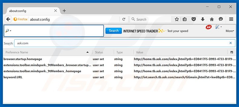 Removing Internet Speed Tracker from Mozilla Firefox default search engine