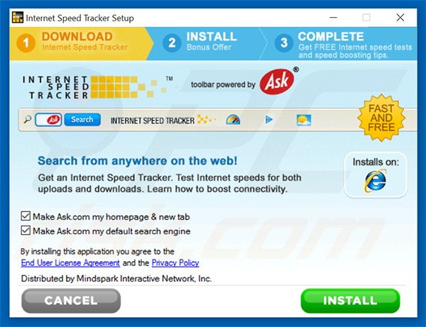 Official Internet Speed Tracker browser hijacker installation setup
