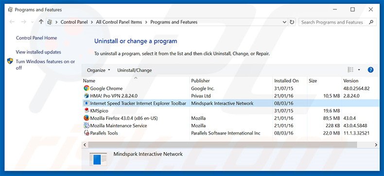 Internet Speed Tracker browser hijacker uninstall via Control Panel