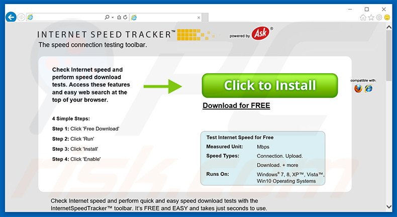 Website used to promote Internet Speed Tracker browser hijacker