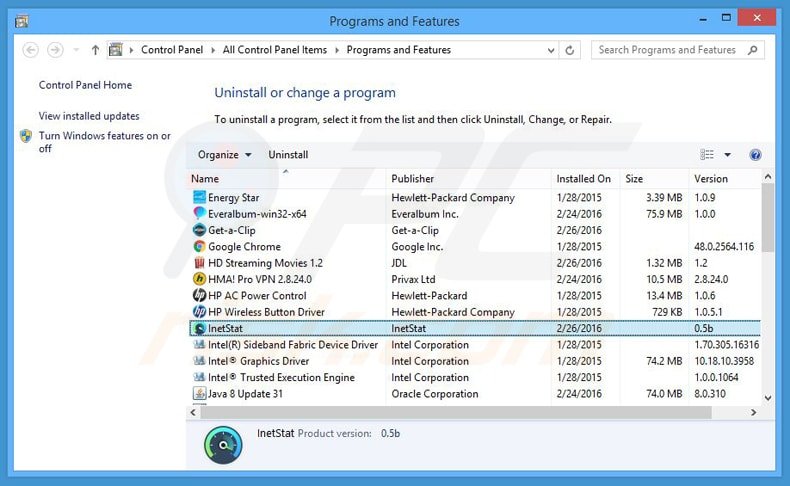 interstat adware uninstall via Control Panel