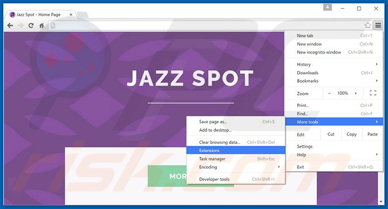 Removing Jazz Spot  ads from Google Chrome step 1