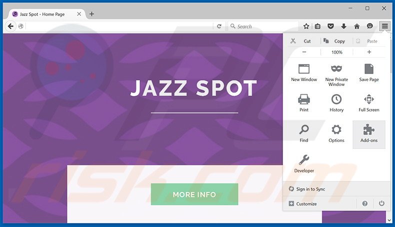Removing Jazz Spot ads from Mozilla Firefox step 1