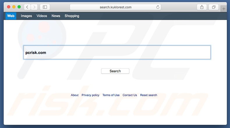 search.kuklorest.com browser hijacker on a Mac computer