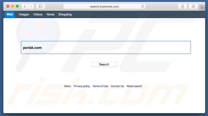 search.kuklorest.com browser hijacker on a Mac computer