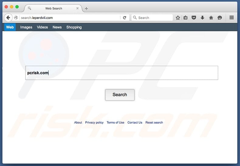 search.leperdvil.com browser hijacker on a Mac computer