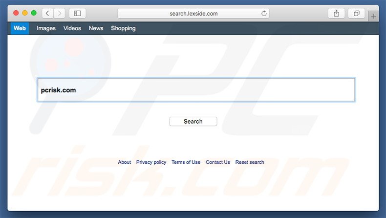 search.lexside.com browser hijacker on a Mac computer