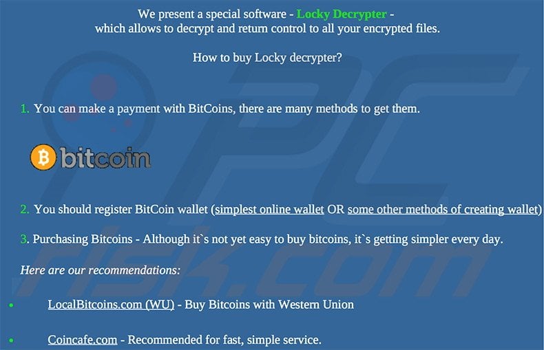 Website selling Locky decryptor