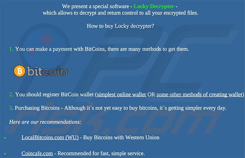 Website selling Locky decryptor
