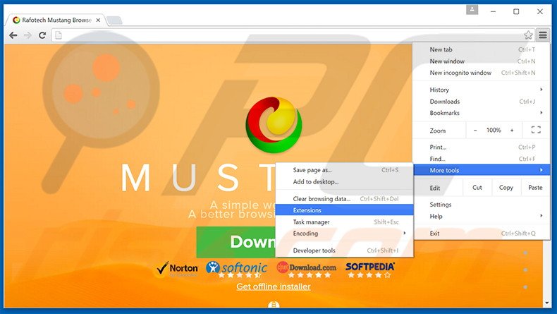 Removing Mustang Browser  ads from Google Chrome step 1