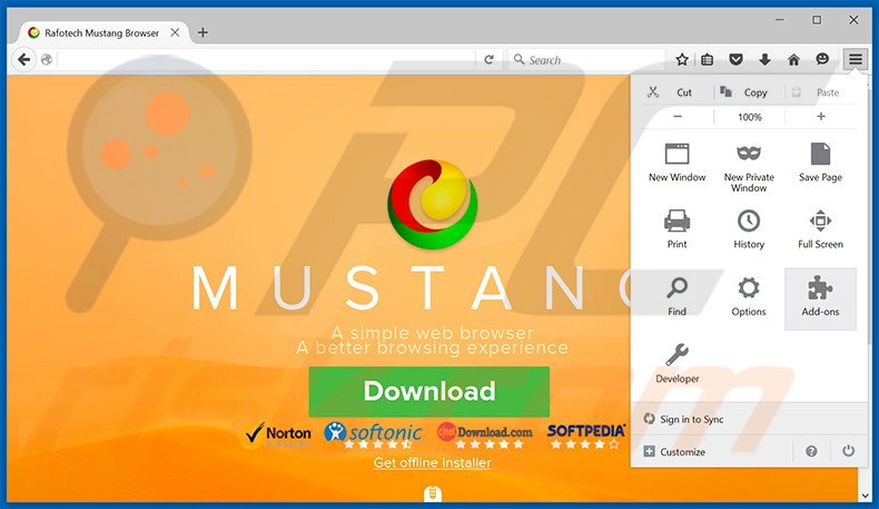 Removing Mustang Browser ads from Mozilla Firefox step 1