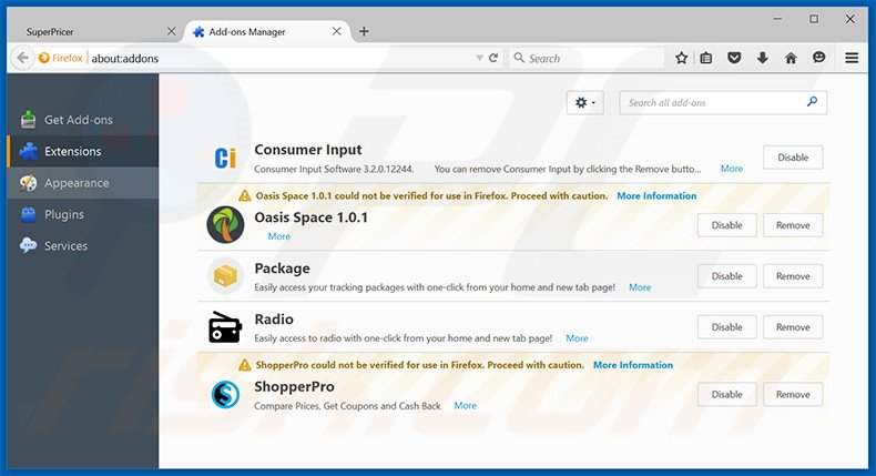 Removing Mustang Browser ads from Mozilla Firefox step 2