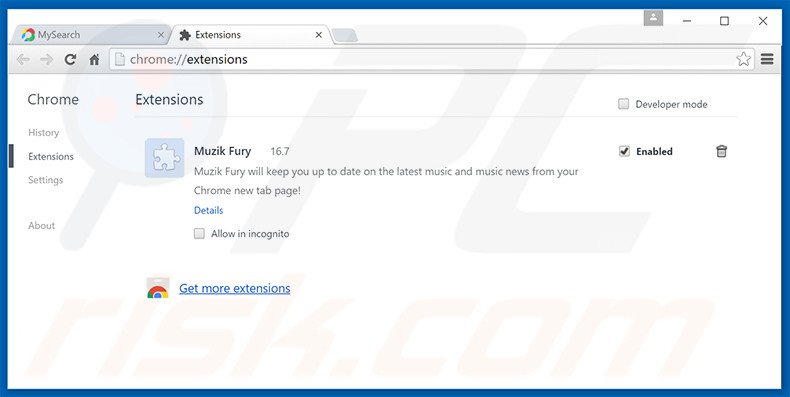 Removing Muzik Fury related Google Chrome extensions