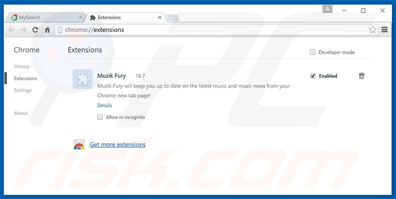 Removing Muzik Fury related Google Chrome extensions