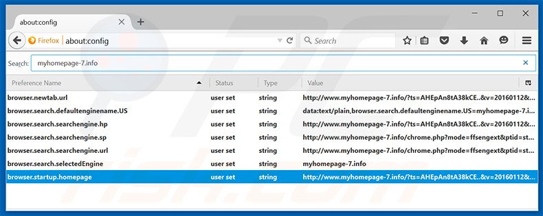 Removing myhomepage-7.info from Mozilla Firefox default search engine