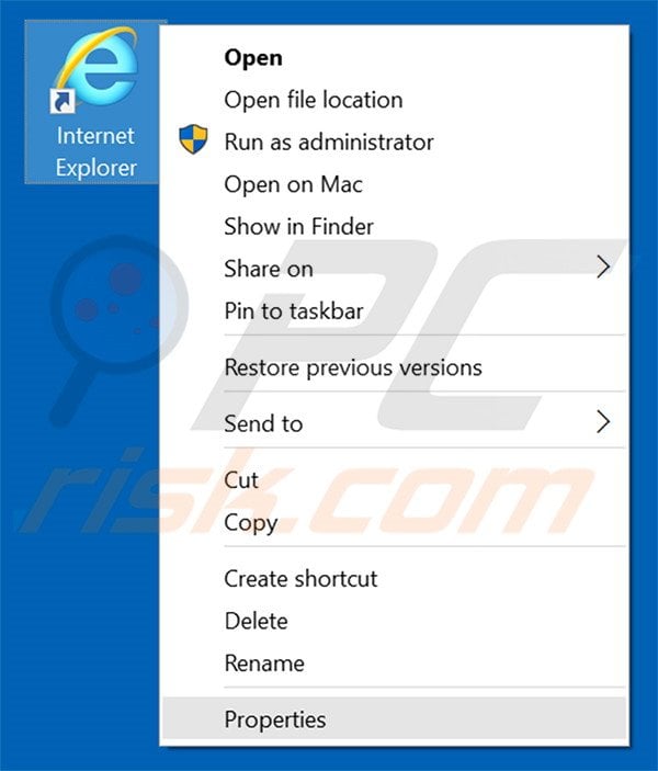 Removing myhomepage-7.info from Internet Explorer shortcut target step 1