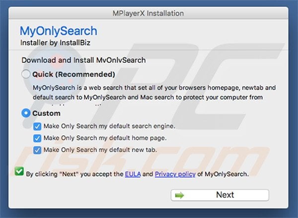Delusive installer used to promote MyOnlySearch