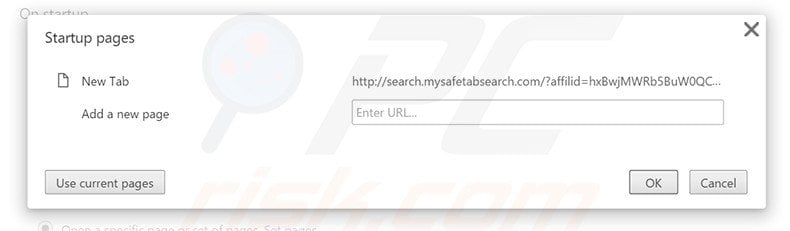 Removing search.mysafetabsearch.com from Google Chrome homepage