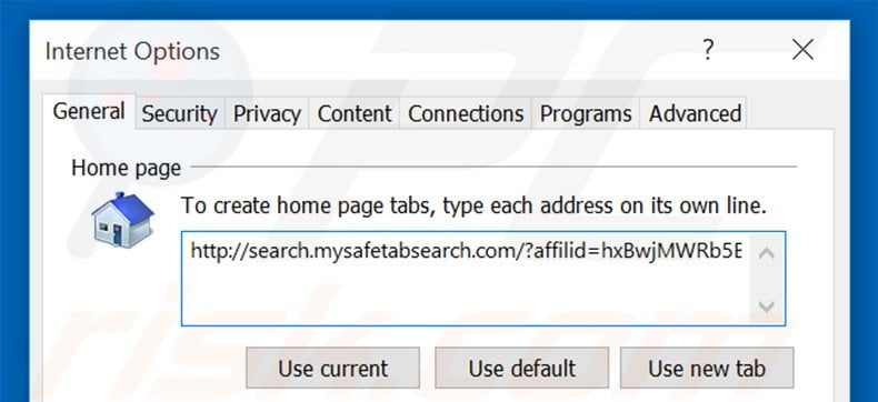 Removing search.mysafetabsearch.com from Internet Explorer homepage