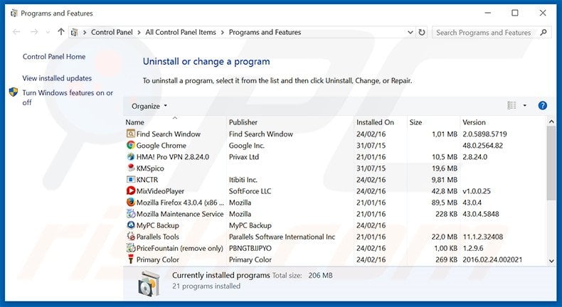 mysearchengine.info browser hijacker uninstall via Control Panel