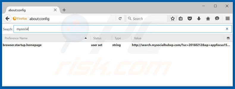 Removing search.mysocialhubxp.com from Mozilla Firefox default search engine