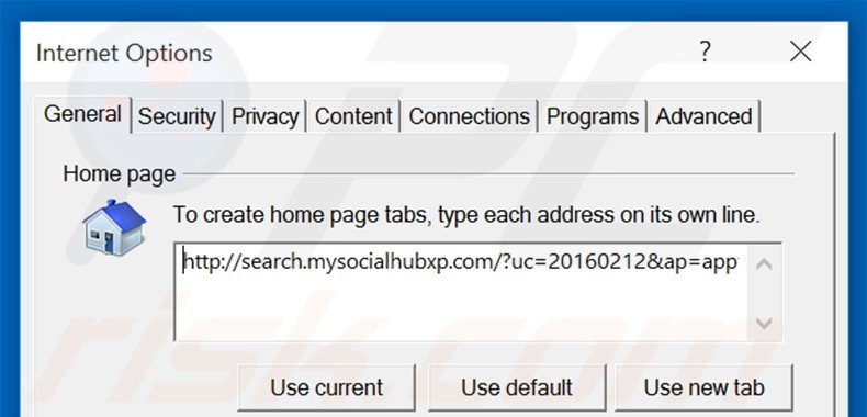 Removing search.mysocialhubxp.com from Internet Explorer homepage