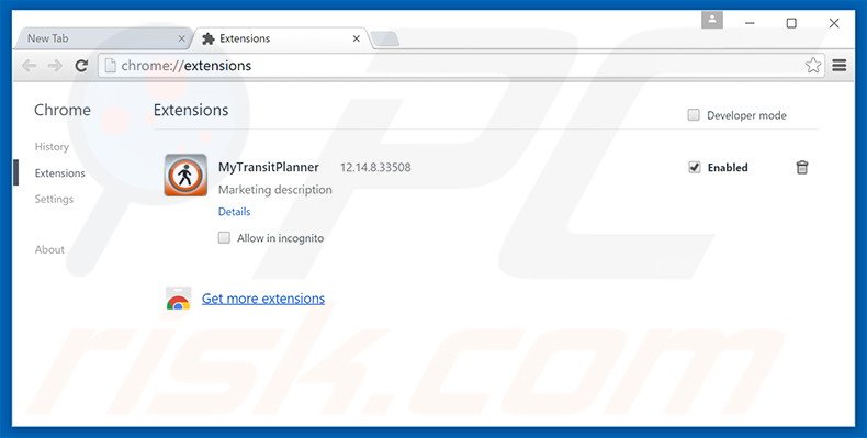 Removing MyTransitPlanner related Google Chrome extensions