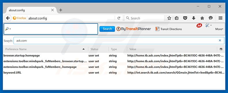 Removing MyTransitPlanner from Mozilla Firefox default search engine