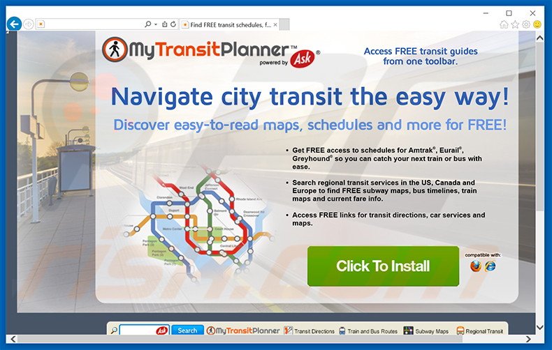 Website used to promote MyTransitPlanner toolbar