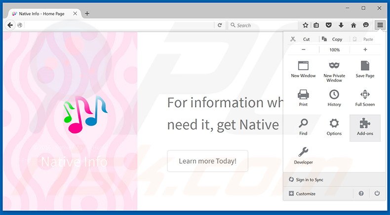Removing Native Info ads from Mozilla Firefox step 1