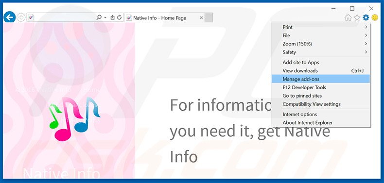 Removing Native Info ads from Internet Explorer step 1