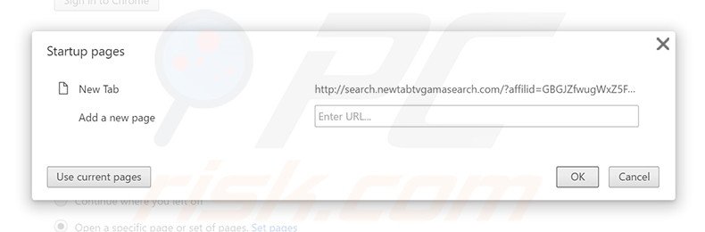Removing search.newtabtvgamasearch.com from Google Chrome homepage