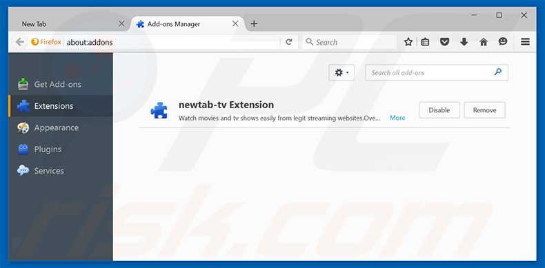 Removing search.newtabtvgamasearch.com related Mozilla Firefox extensions