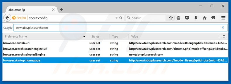 Removing newtabtvplussearch.com from Mozilla Firefox default search engine