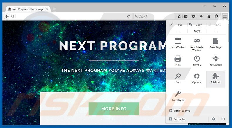 Removing Next Program ads from Mozilla Firefox step 1