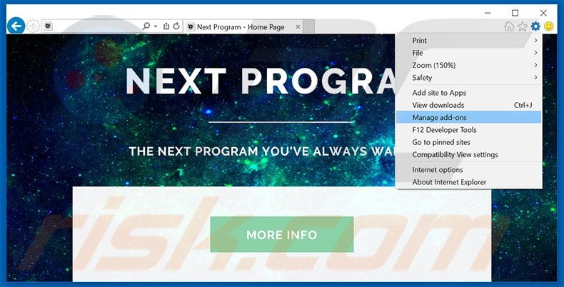Removing Next Program ads from Internet Explorer step 1