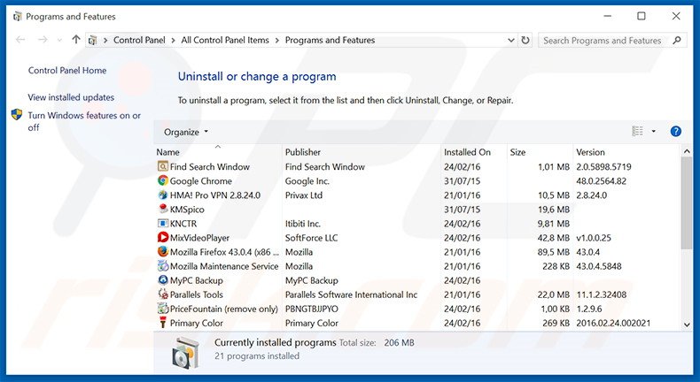 Next Program adware uninstall via Control Panel