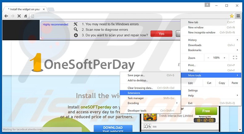 Removing OneSoftPerDay  ads from Google Chrome step 1