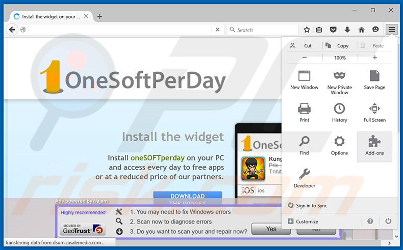 Removing OneSoftPerDay ads from Mozilla Firefox step 1