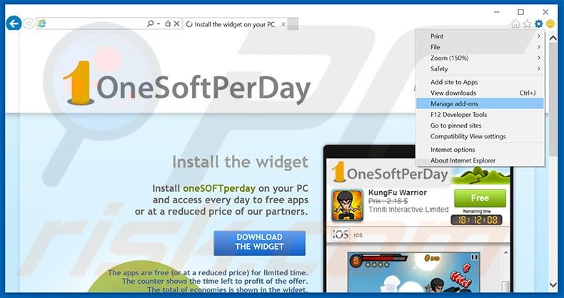 Removing OneSoftPerDay ads from Internet Explorer step 1