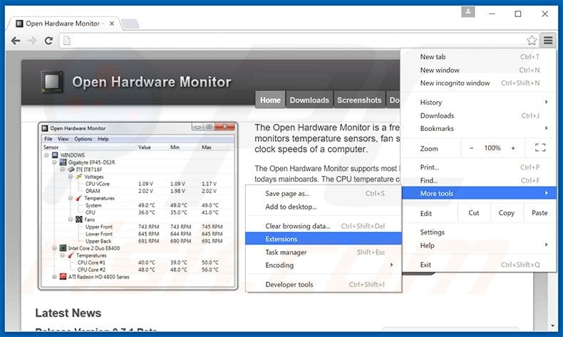 Removing Open Hardware Monitor  ads from Google Chrome step 1