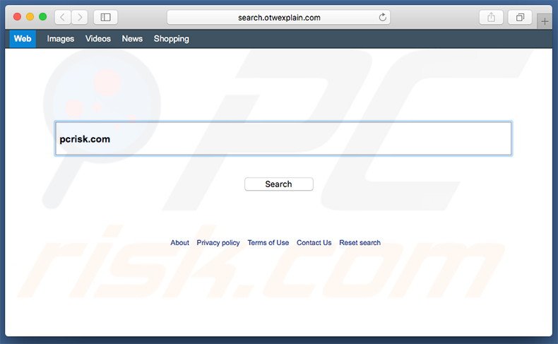 search.otwexplain.com browser hijacker on a Mac computer