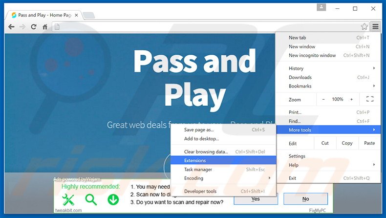 Removing Pass and Play  ads from Google Chrome step 1