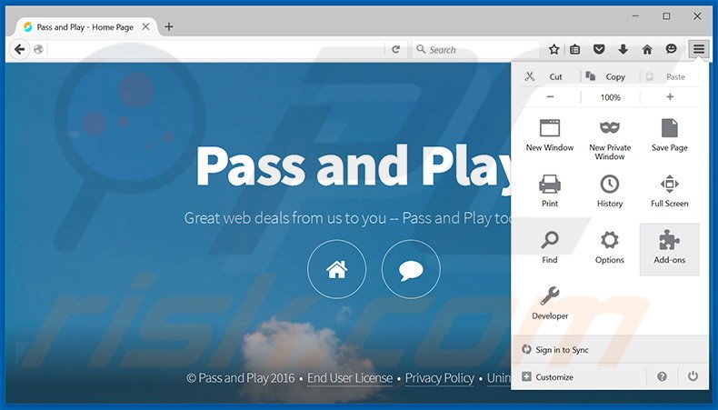 Removing Pass and Play ads from Mozilla Firefox step 1