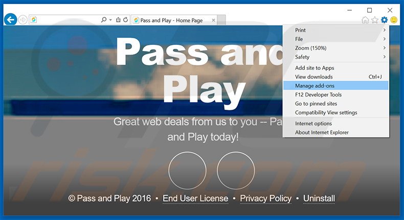 Removing Pass and Play ads from Internet Explorer step 1