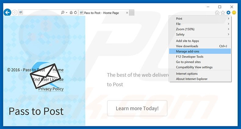 Removing Pass To Post ads from Internet Explorer step 1