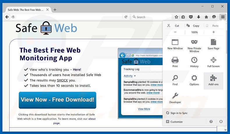 Removing Safe Web ads from Mozilla Firefox step 1