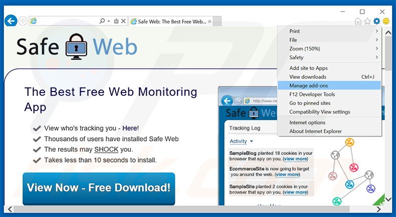 Removing Safe Web ads from Internet Explorer step 1