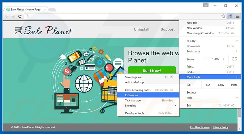 Removing Sale Planet  ads from Google Chrome step 1