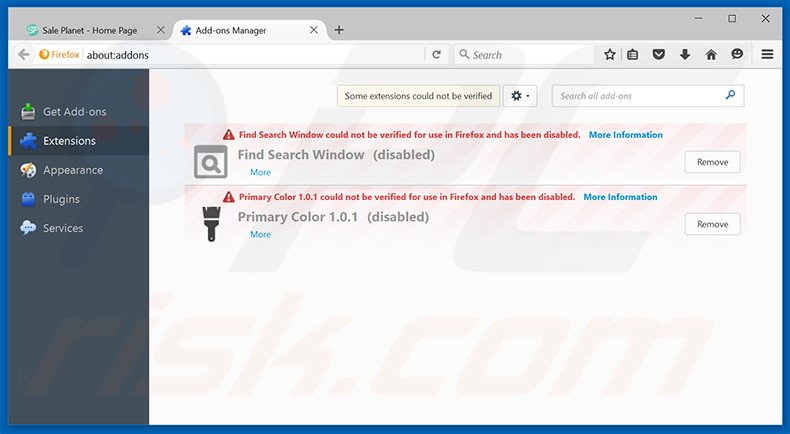 Removing Sale Planet ads from Mozilla Firefox step 2